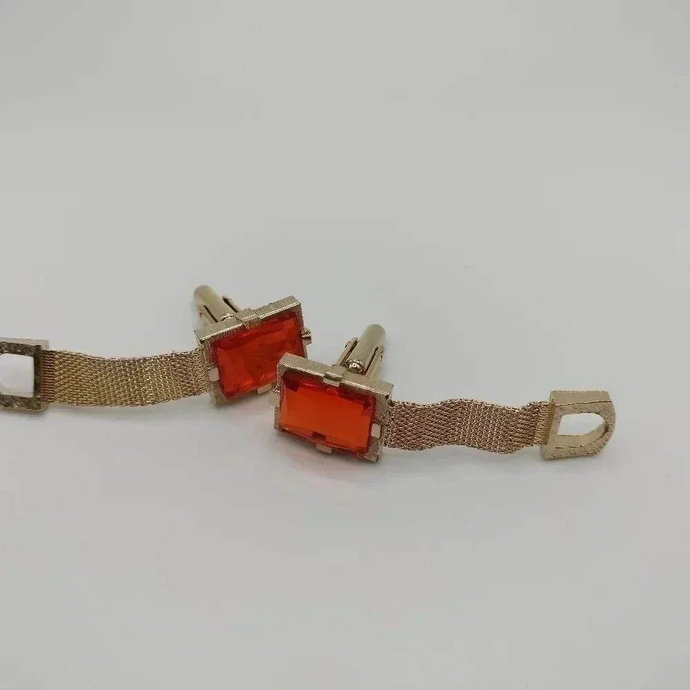 Set of Men's Gold Tone Orange Center Cufflinks Unbranded Wrap Around